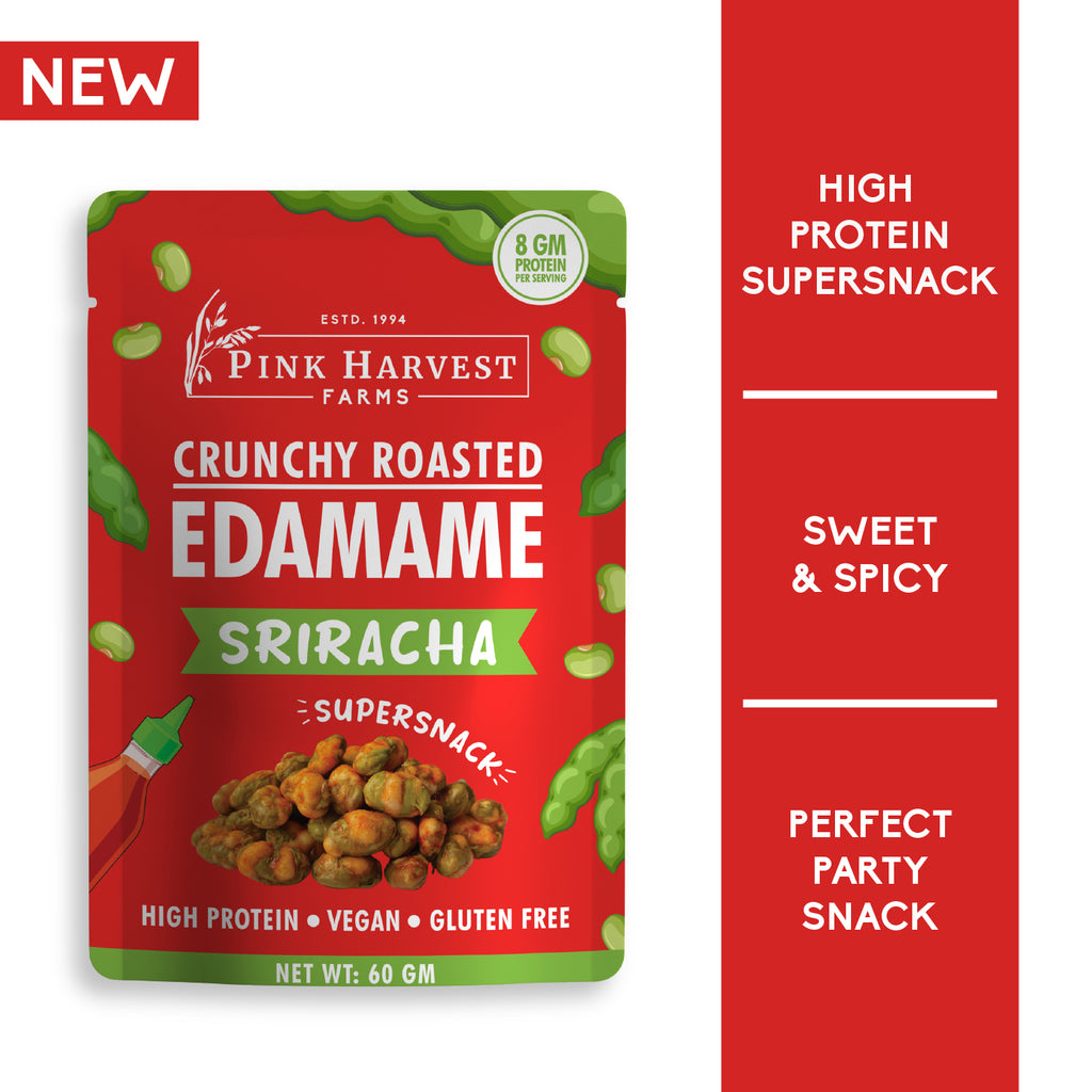 Crunchy Roasted Edamame Sriracha, Vegan, Gluten Free, Sweet & Spicy, Low Cholesterol, High Protein, Perfect Party Snack