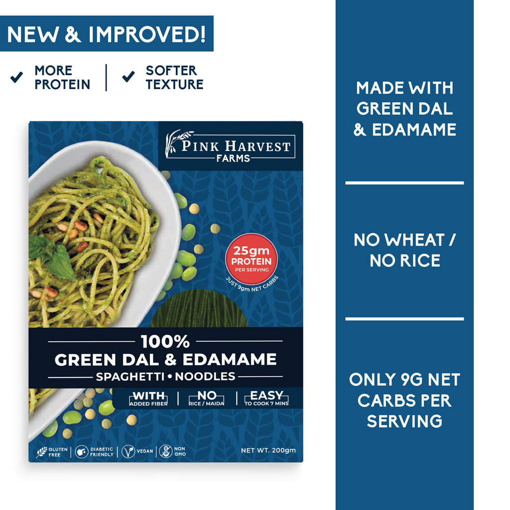 Green Dal and Edamame Spaghetti Noodles Pasta, Vegan Gluten free, No Maida, Healthy, High Protein nutrition, weight loss, High Fiber, low carb