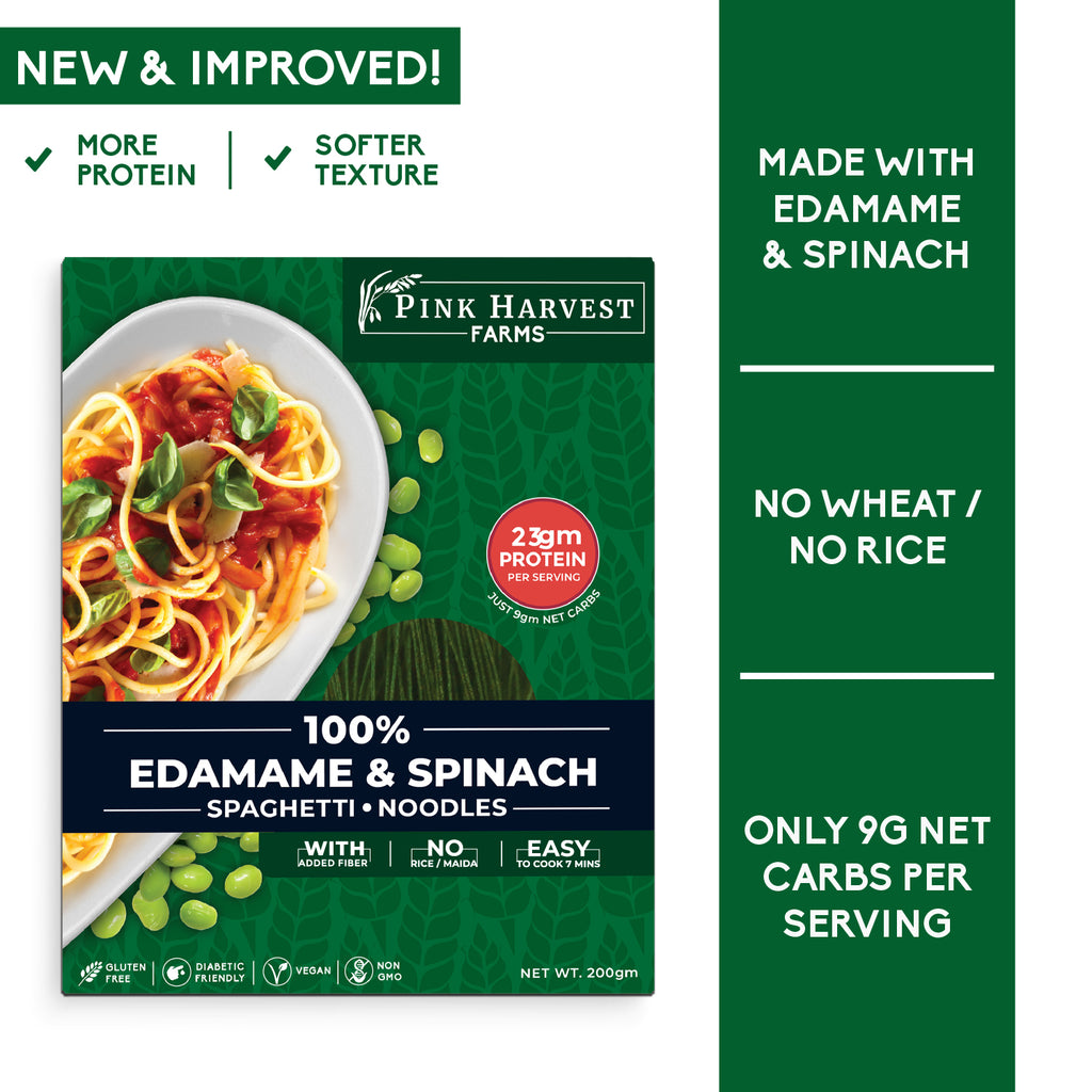Edamame & Spinach Spaghetti/Noodles, No Rice, No Maida, Vegan, Gluten Free, Diabetic Friendly, Low Cholesterol, High Protein, High Fiber
