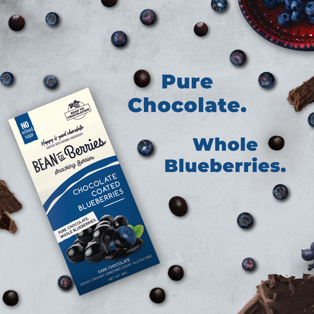 Chocolate Coated Blueberries, Dark Chocolate Almond Crunch, Quinoa Crackle with Sea salt, No Refined Sugar, No artificial flavours, vegan, gluten free, healthy snacking
